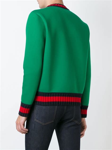 gucci snake sweater green and red stripe|Gucci lamb print sweater.